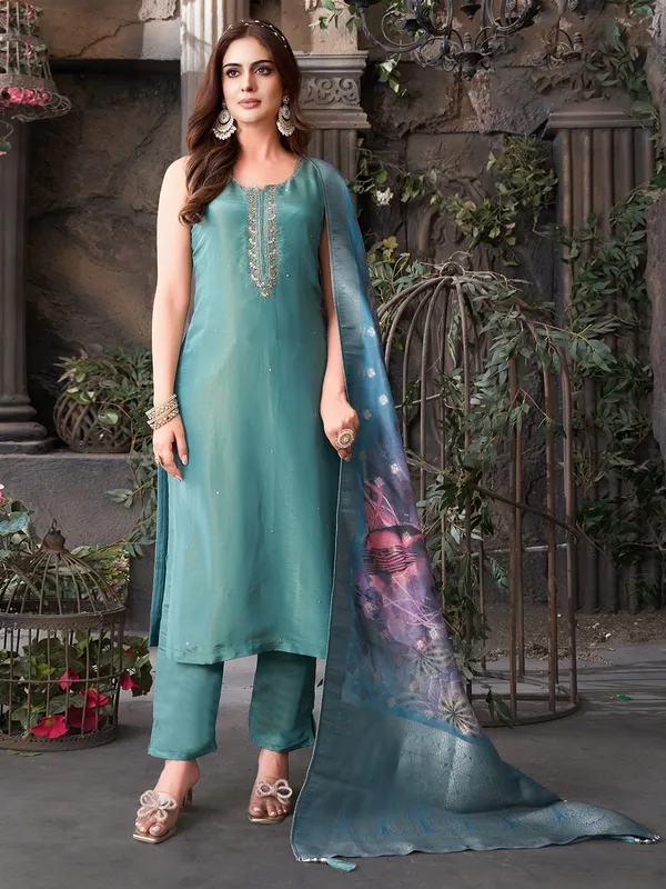 Pastel blue silk salwar suit with dupatta for women