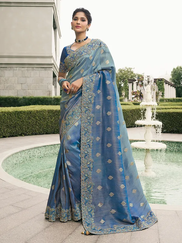 Pastel blue tissue silk saree for everyday style