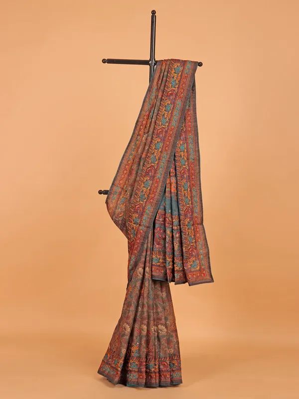 Pastel brown cotton silk saree for festive