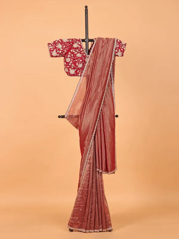 Pastel brown organza party wear saree