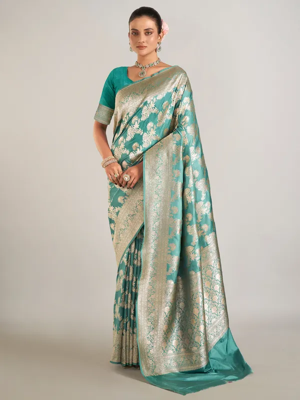 Pastel green banarasi silk saree for wedding