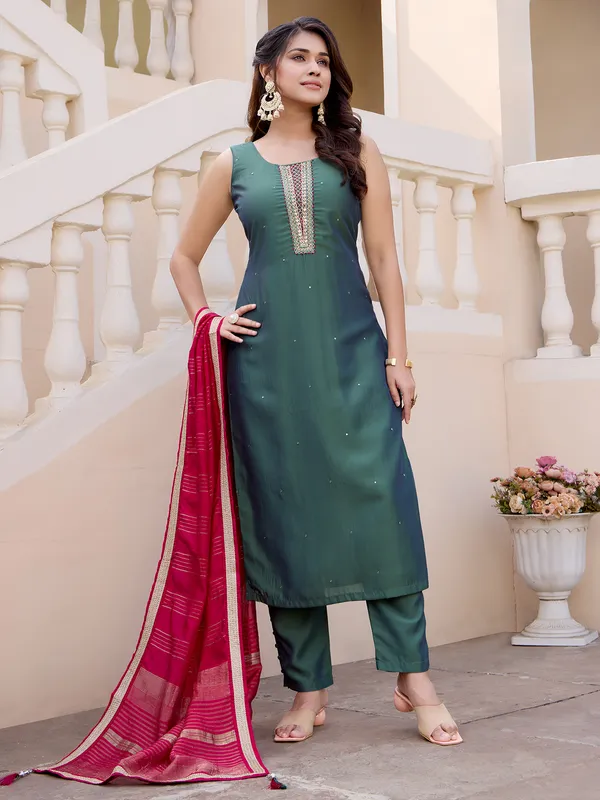 Pastel green silk straight cut salwar suit