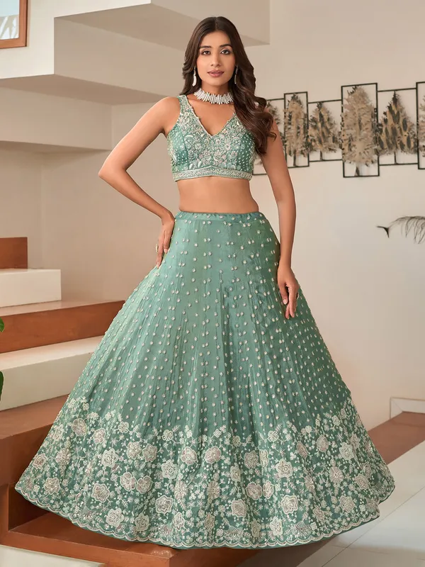 Pastel green silk wedding lehenga choli