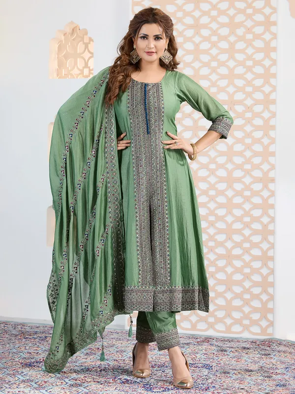 Pastel green silk wedding salwar suit