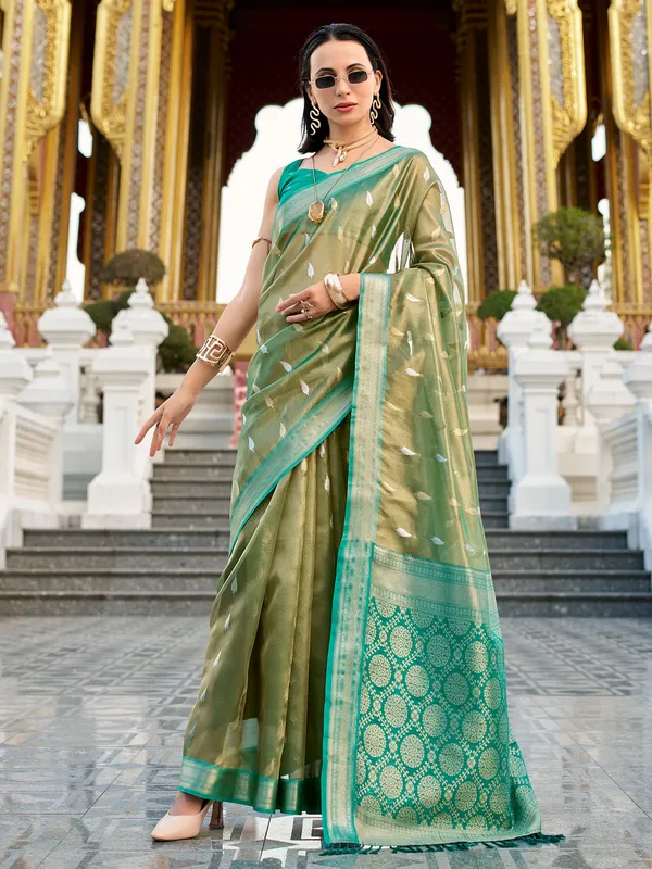 Pastel green tissue silk saree for women