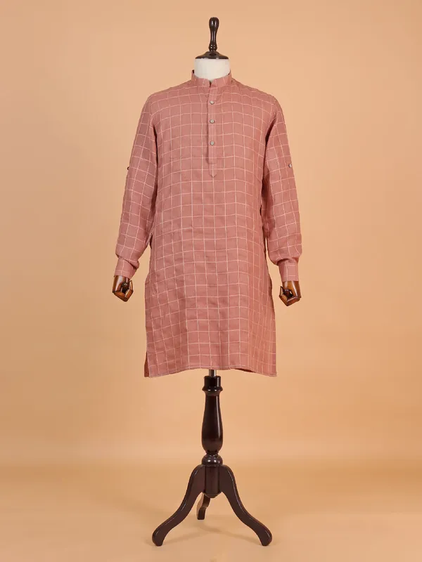 Pastel maroon cotton kurta for men