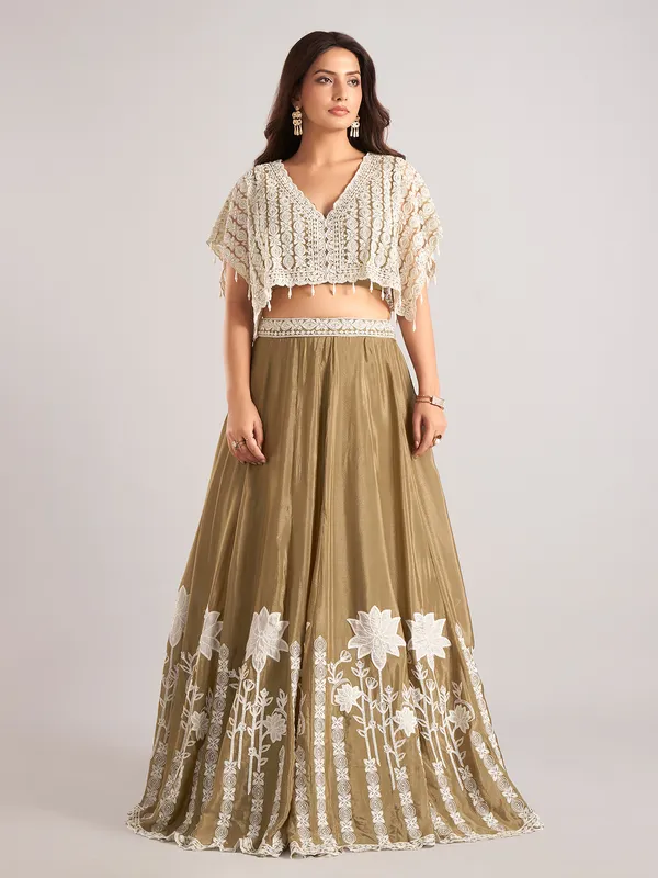 Pastel olive satin silk designer lehenga choli