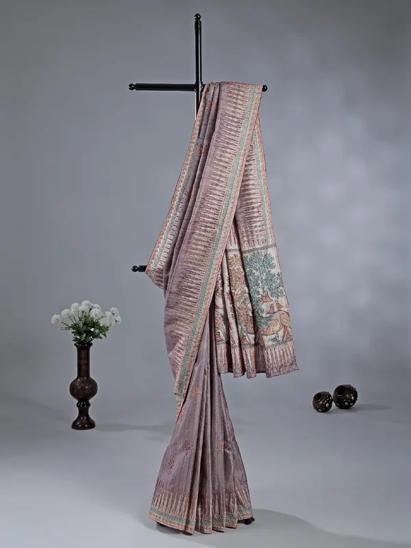 Pastel onion pink silk saree for women