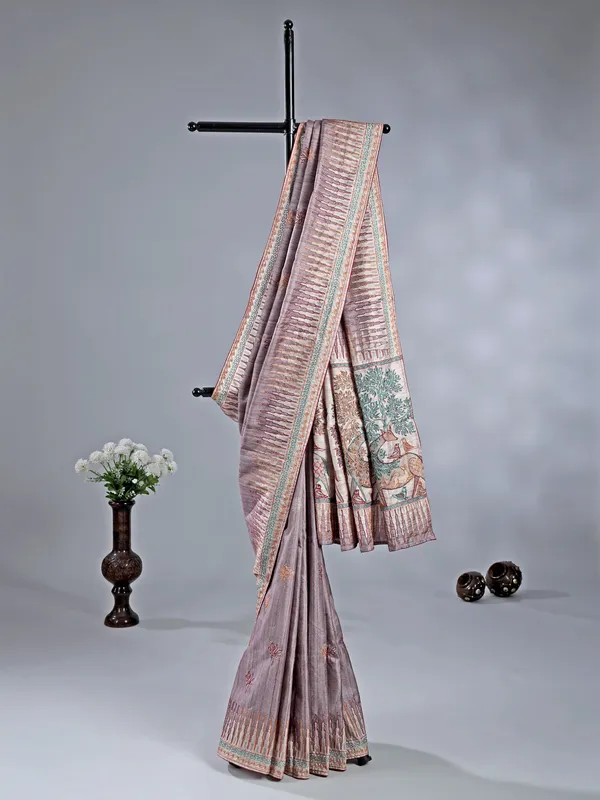 Pastel onion pink silk saree for women