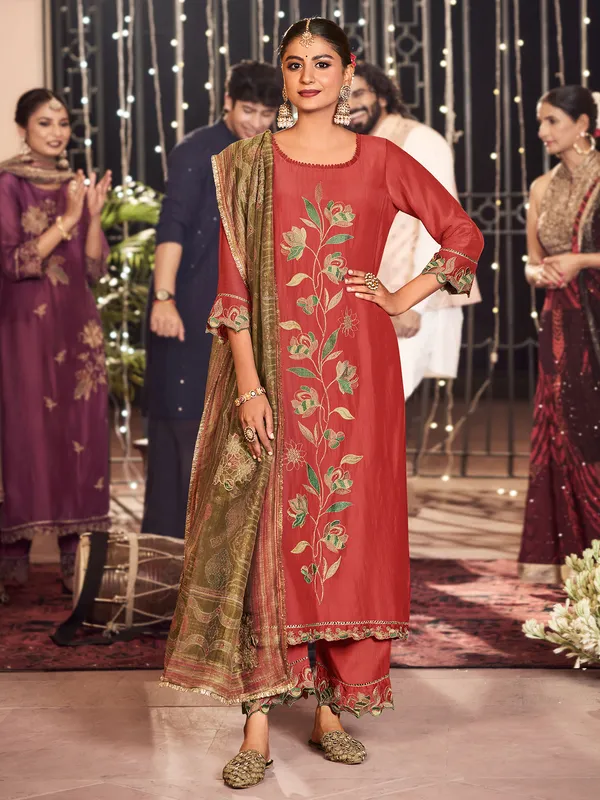 Pastel orange palazzo suit in silk