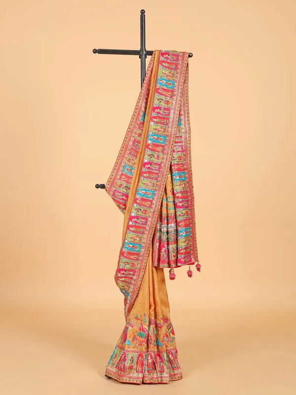 Pastel orange silk saree for wedding