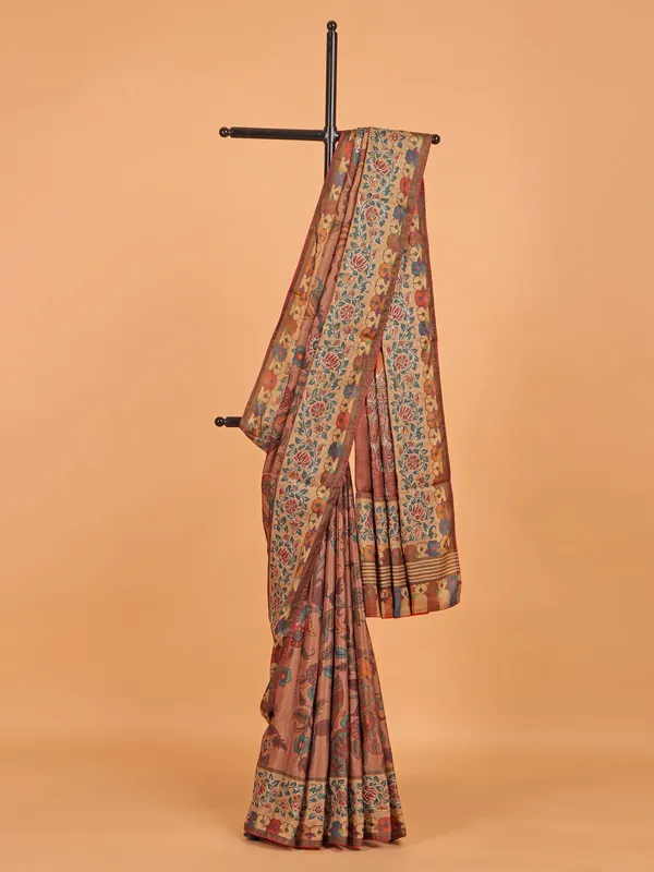 Pastel peach semi silk festive wear saree