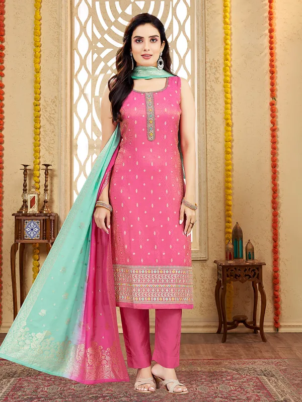 Pastel pink silk festival wear salwar suit