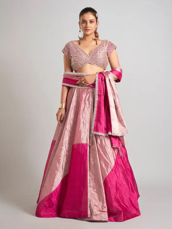 Pastel pink wedding wear lehenga choli