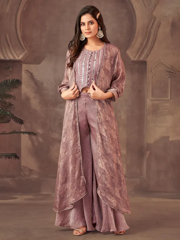 Pastel purple  anarkali suit with print