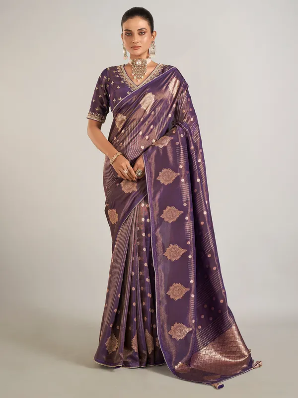 Pastel purple banarasi silk wedding wear saree