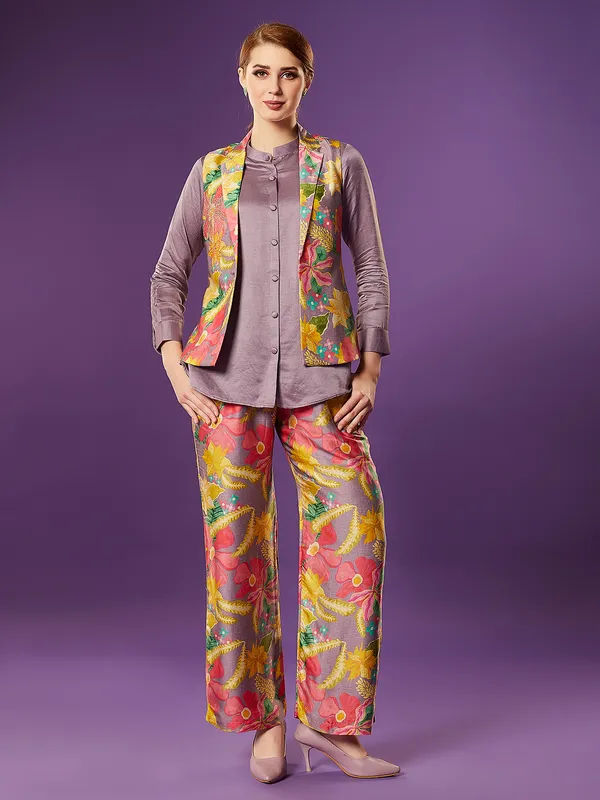 Pastel purple printed silk co ord set