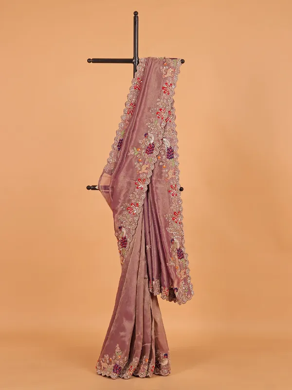 Pastel purple shimmer tissue silk saree for women