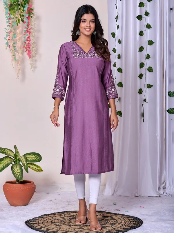 Pastel purple silk kurti for women
