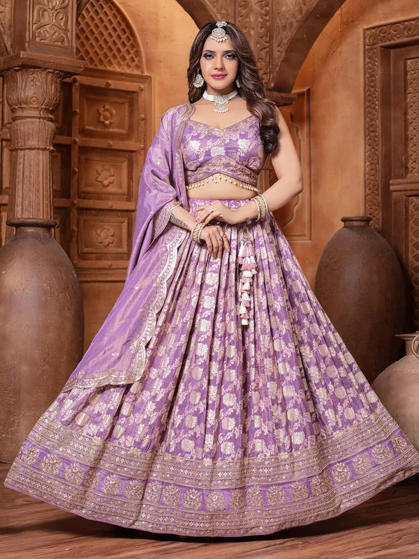 Pastel purple silk lehenga choli for reception