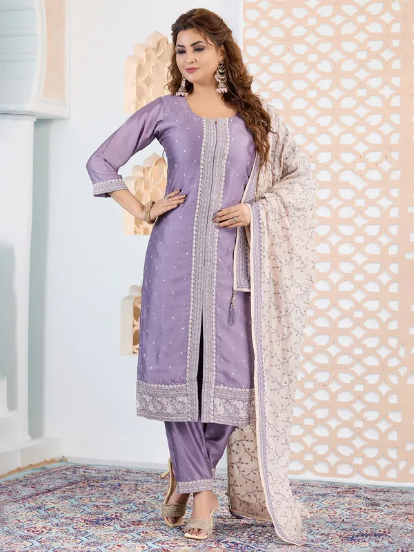 Pastel purple silk wedding wear salwar suit