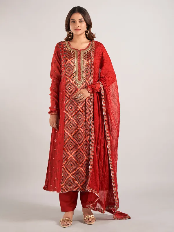Pastel red cotton silk salwar suit for wedding