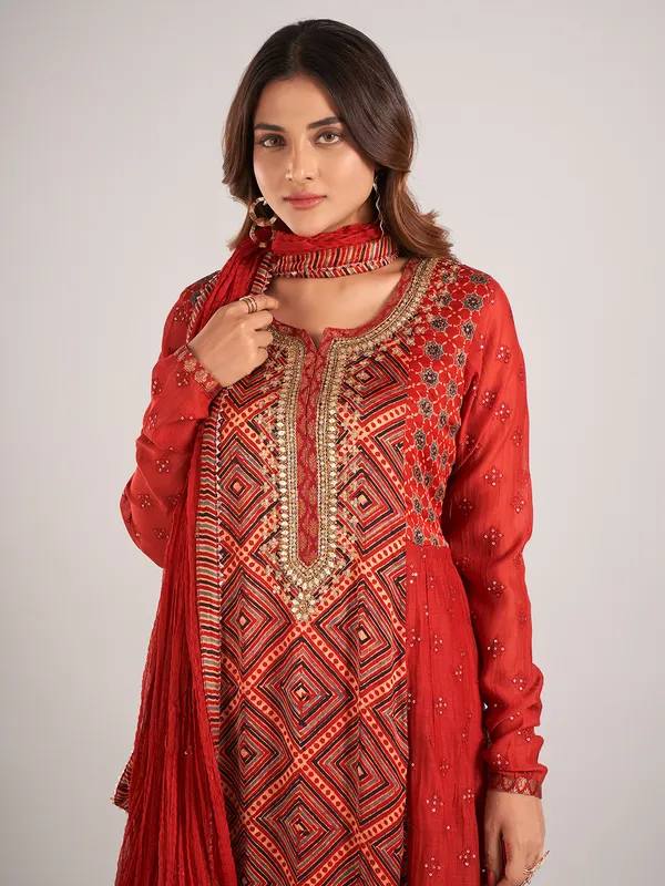 Pastel red cotton silk salwar suit for wedding