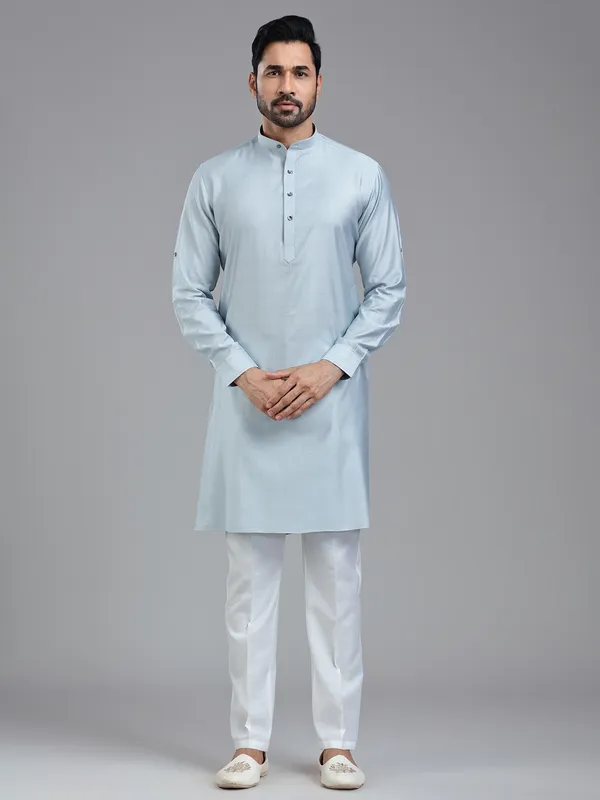 Pastle blue sober festive wear kurta pajama for men