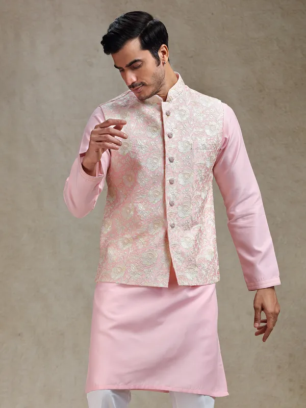 Pastle pink waistcoat set for festive charm