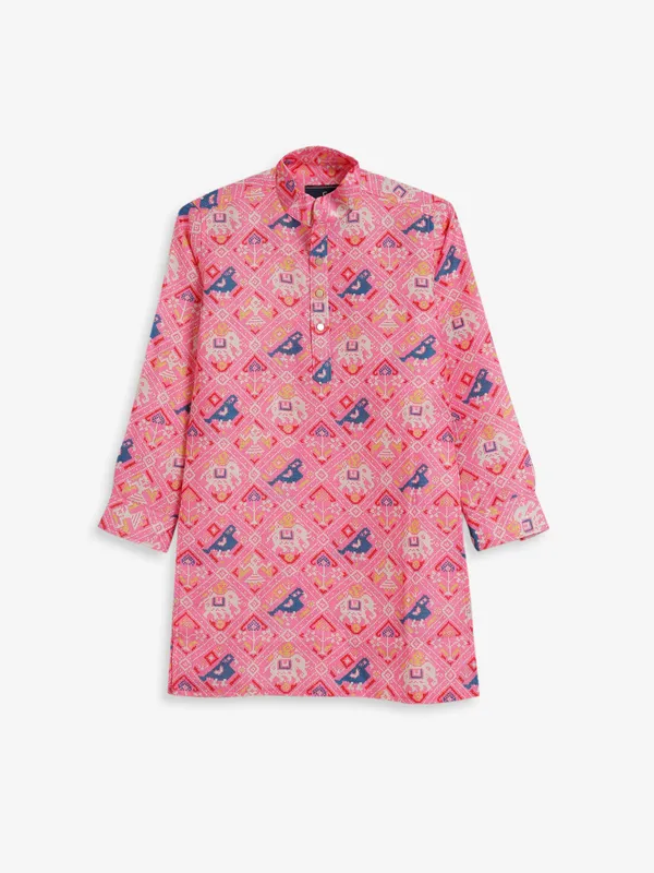 Patola printed pink cotton kurta