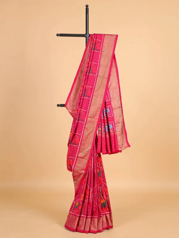 Patola silk red saree with print