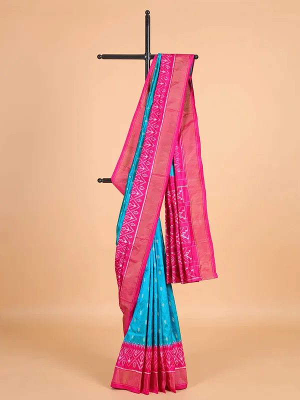 Patola silk saree in light blue and pink