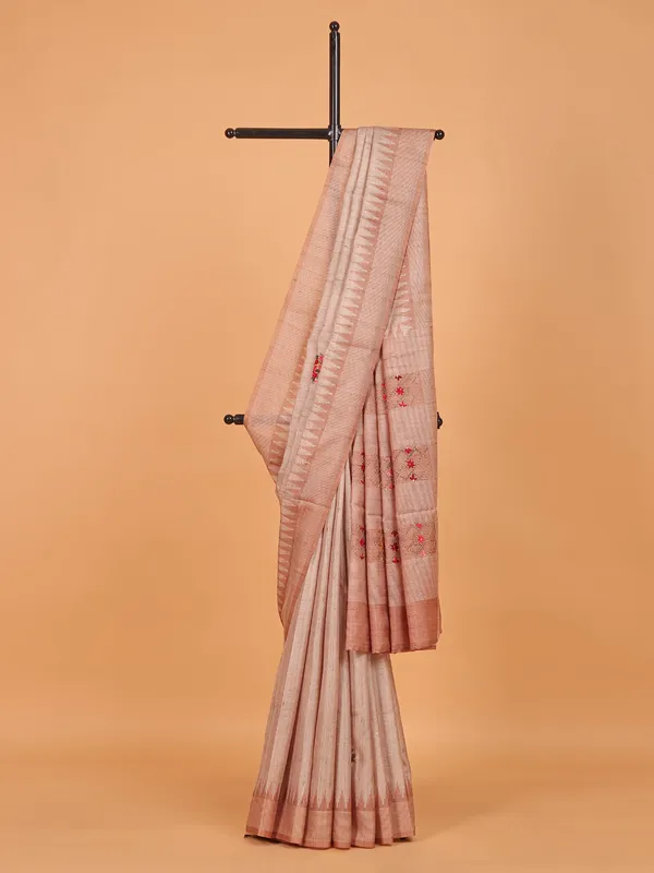Peach and beige semi silk printed saree