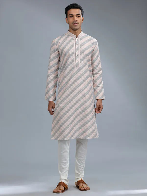 Peach and grey stripe kurta pajama