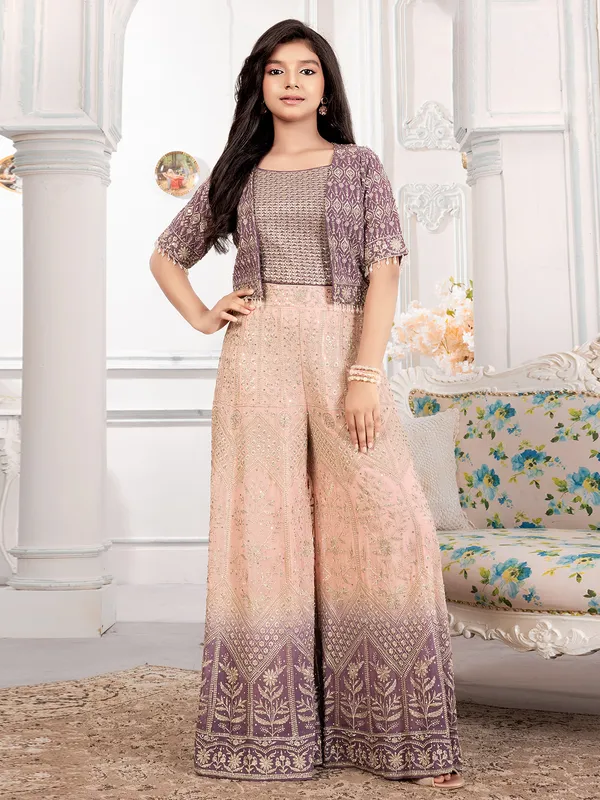 Peach and purple jacket style palazzo set