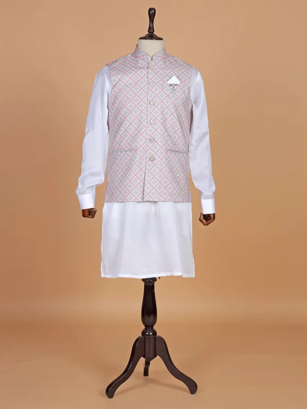 Peach and white cotton silk waistcoat set
