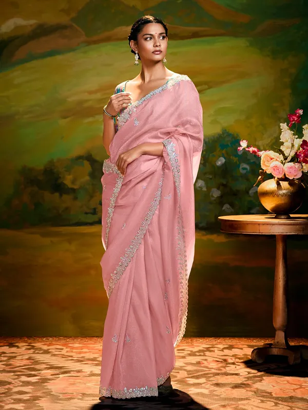 Peach chiffon saree for party