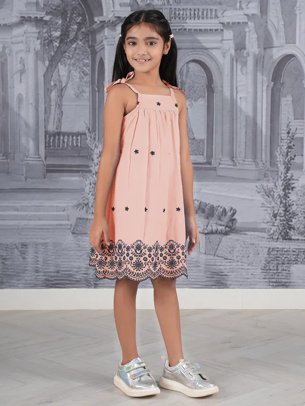 Peach cotton frock for girls