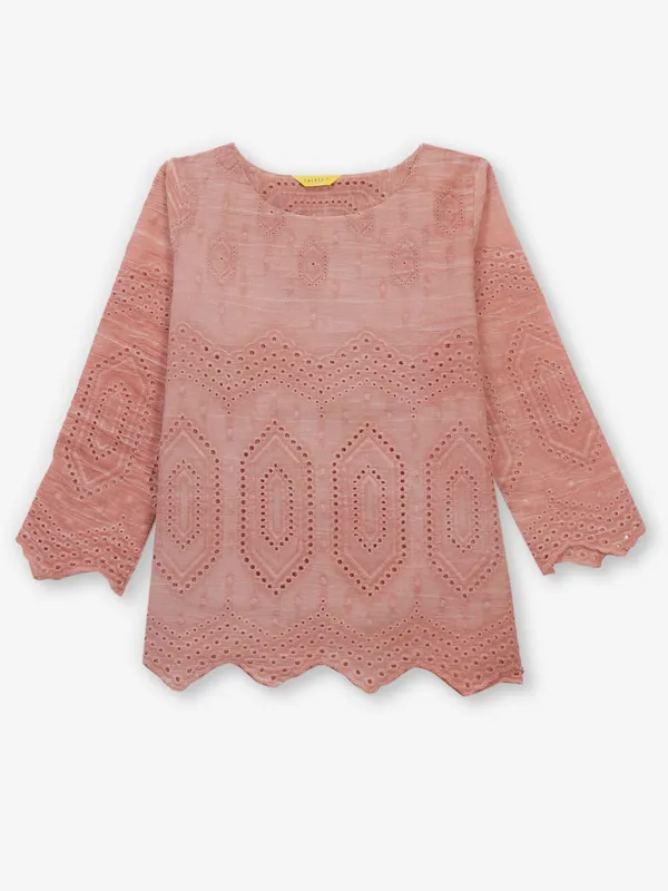 Peach cotton silk cutwork top
