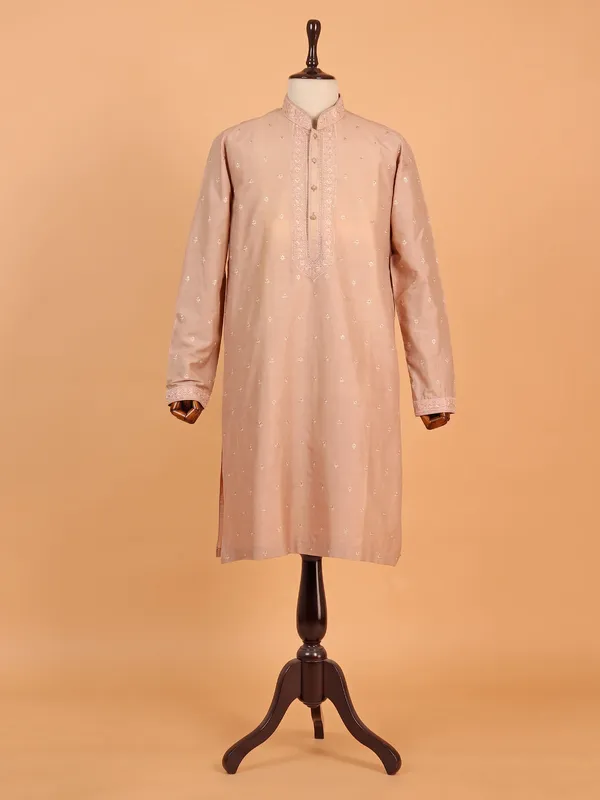 Peach cotton silk kurta suit for men for men
