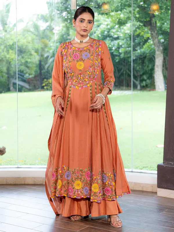 Peach cotton silk palazzo suit with dupatta