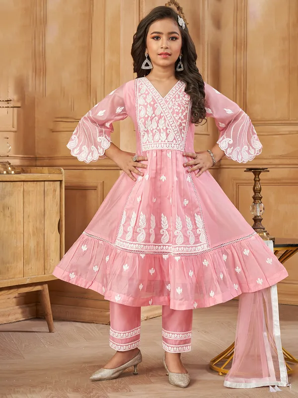 Peach cotton silk salwar kameez with embroidery