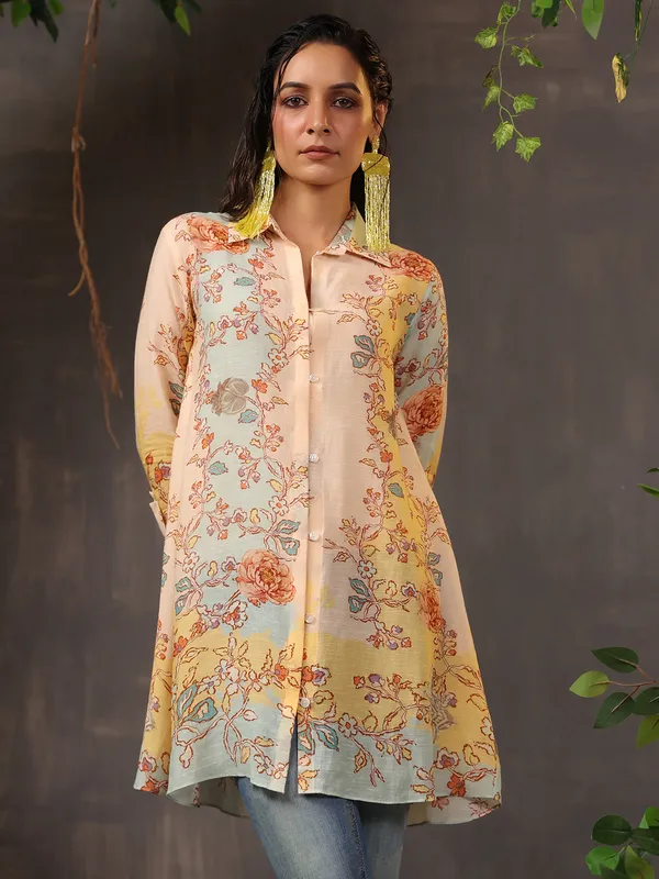 Peach cotton tunic top with gorgeous print