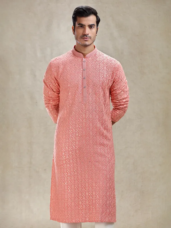 Peach effortless charm textured kurta pajama set
