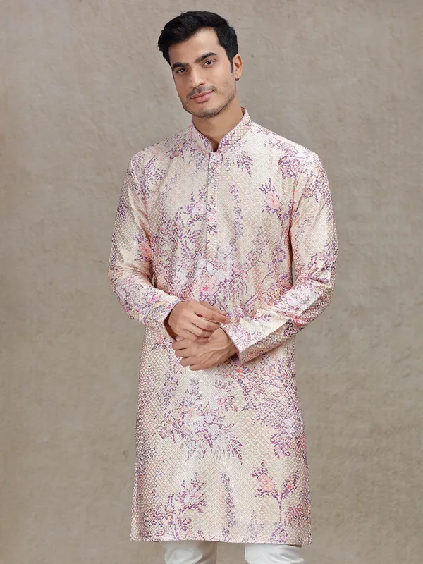 Peach elegance sophisticated tussar silk kurta set