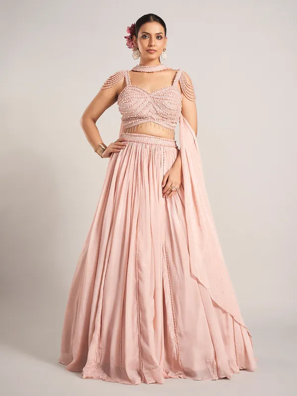 Peach elegant silk wedding wear lehenga choli