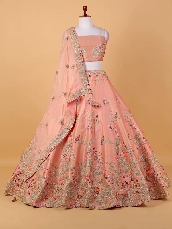 Peach embroidery unstitched bridal lehenga choli