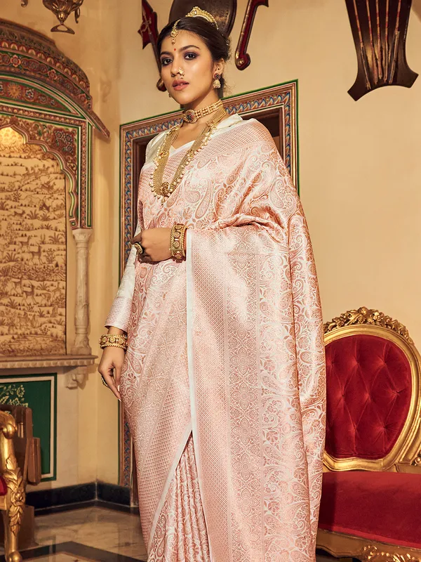 Peach festive wear silk saree for festive wear