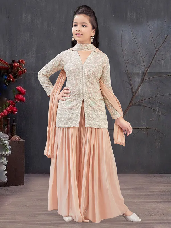 Peach georgette palazzo suit for girls