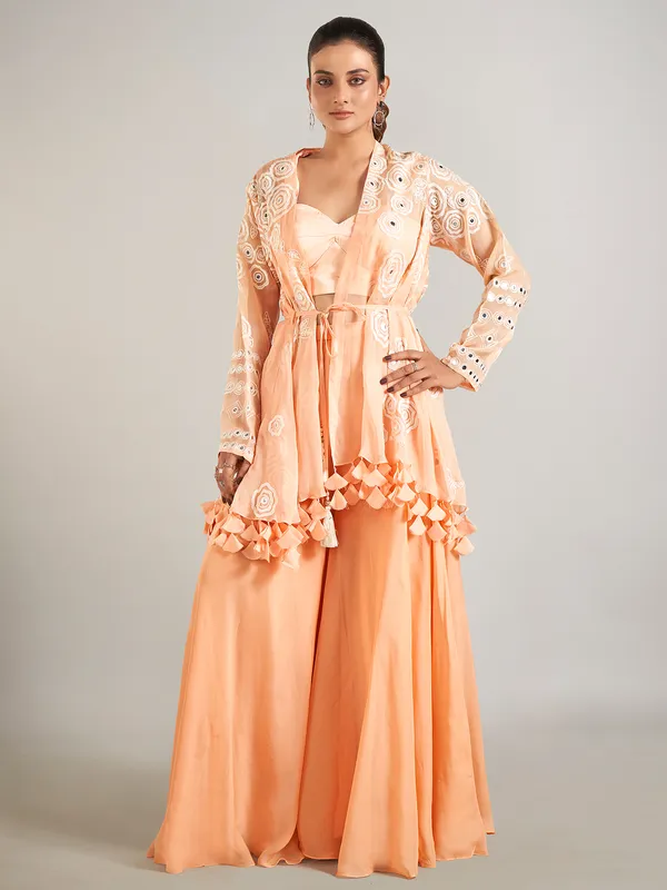 Peach georgette palazzo suit with jacket